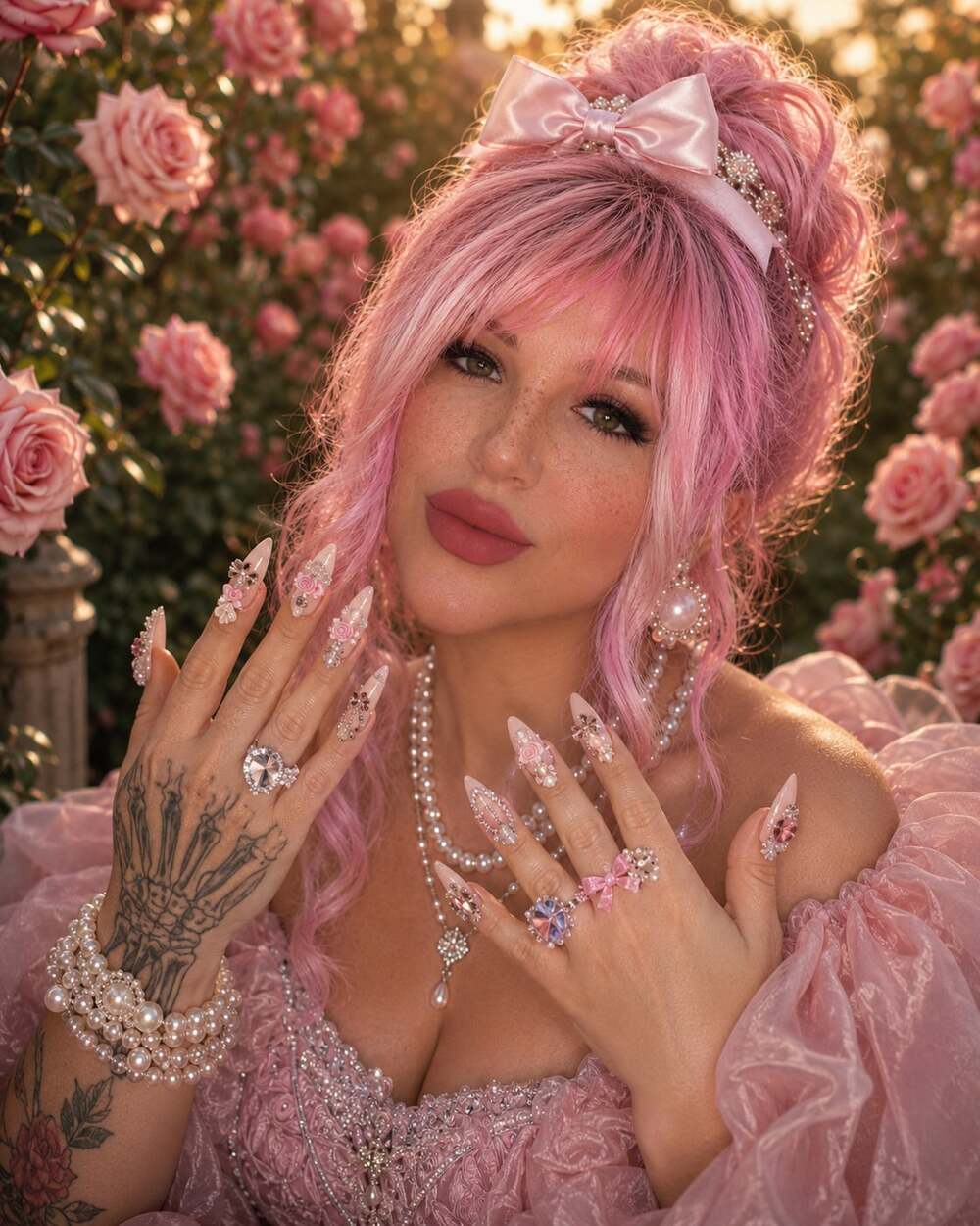 Handmade Luxury Coquette Aesthetic Pink Press-On Nails Sz.M